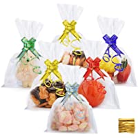 Los mejores  - DazSpirit Paquet de 100 Sacs de Friandises En Cellophane Transparents Avec Rubans - 18x25 cm Sachet Bonbons pour Bonbons…